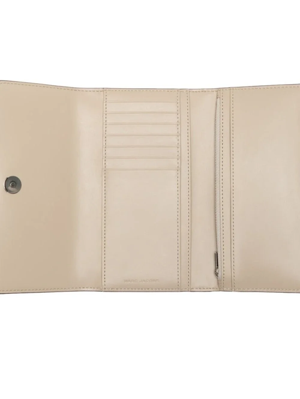 Marc Jacobs Cream Pebbled Leather Foldover Wallet with Metal Logo Plate